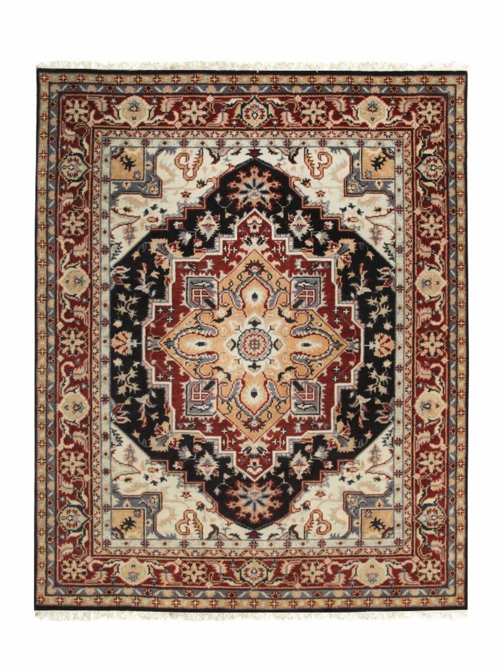 Navy Burgundy Hand Knotted Wool Runner 2' x 10' Oriental Medallion